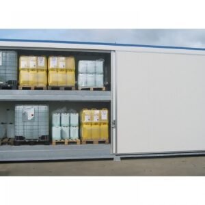 Conteneur de stockage extérieur 8 m - 2 niveaux - avec portes coulissantes - Rétention 6000 L